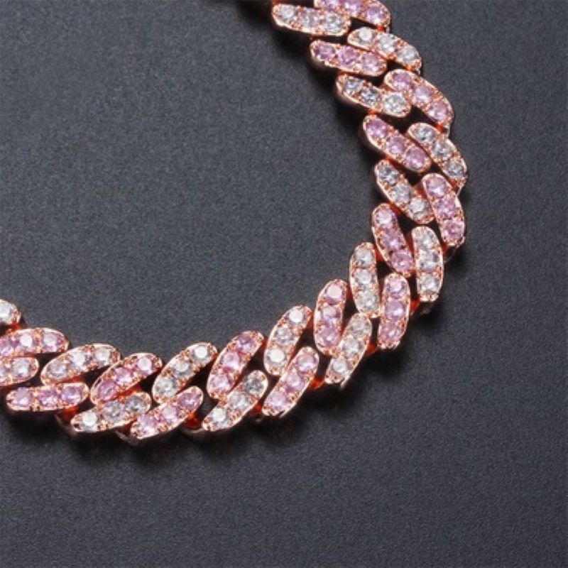 Hot Sale 3 Mini Rosa Zircon Cuban Chain Diy Personlig Hip-hop Par Armbånd Med 2-farge Moq 1stk