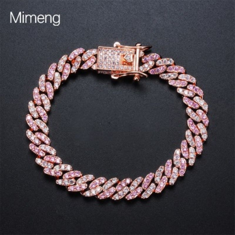 Hot Sale 3 Mini Rosa Zircon Cuban Chain Diy Personlig Hip-hop Par Armbånd Med 2-farge Moq 1stk