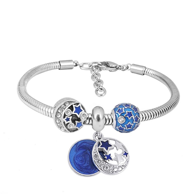 Hummerlås Justerbart Armbånd 3 mm Rundt Slangebeinkjede Basic Chain Pandora Blue Star Bead Charm Kvinne