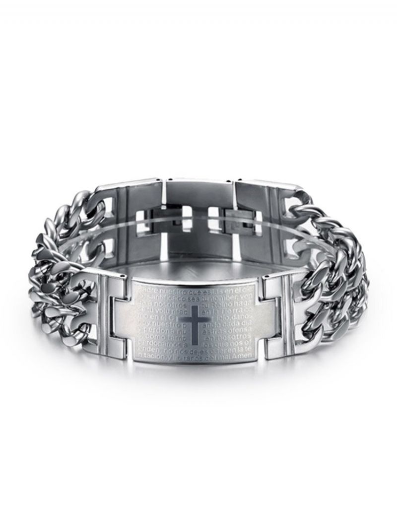 Klassisk Rustfritt Stål Spansk Bibel Lord's Prayer Cross Men Armbånd