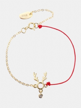 Mote Lucky Thin Red Rope 925 Sterling Sølv Armbånd Elk Deer Zirconia For Kvinner