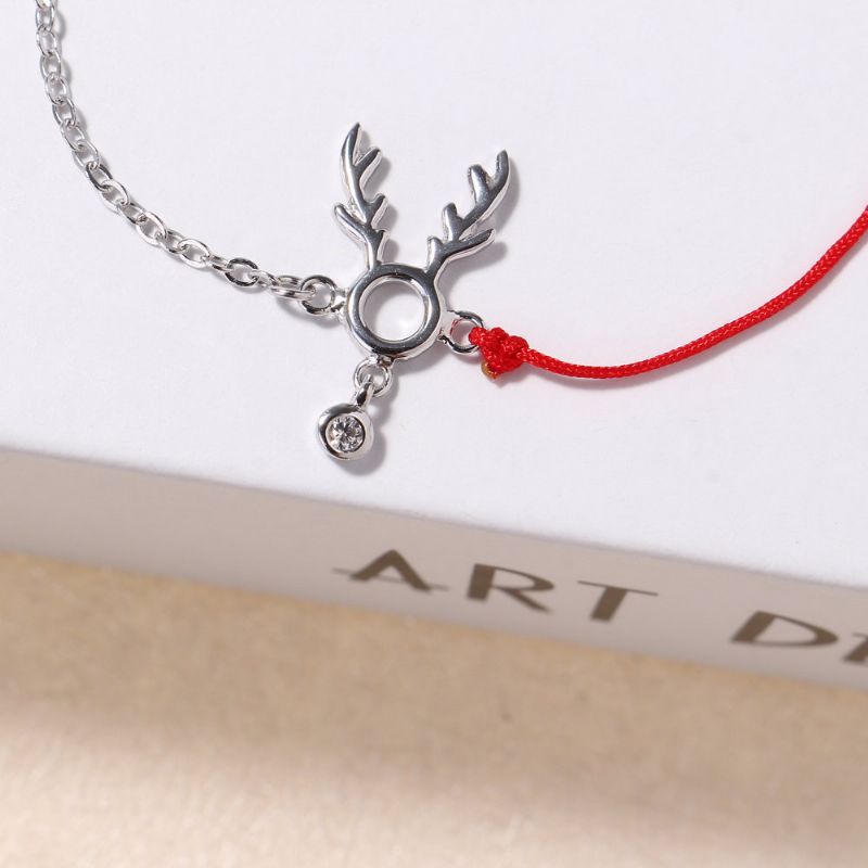 Mote Lucky Thin Red Rope 925 Sterling Sølv Armbånd Elk Deer Zirconia For Kvinner