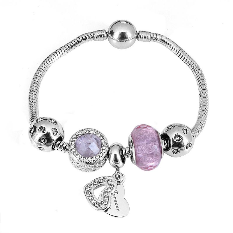 Ocean Heart Opal Beaded Armbånd Pan's Pink Love Color Anheng Tilbehør Kvinner Diy Smykker