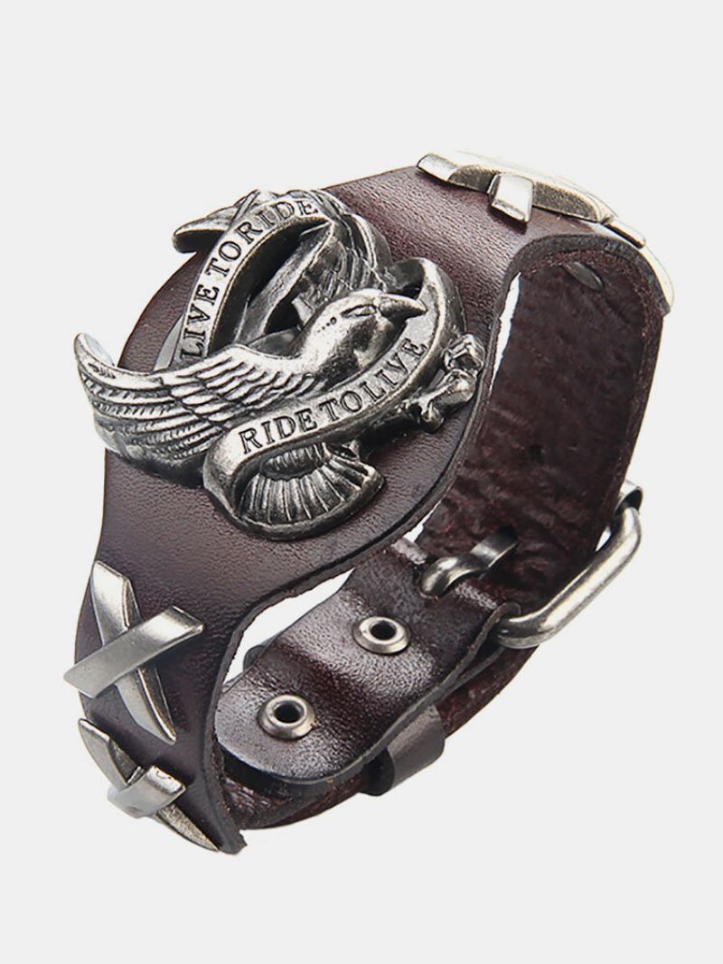 Punk Unisex Eagle Ekte Skinn Wrap Sjarm Armbånd For Menn Kvinner Gave