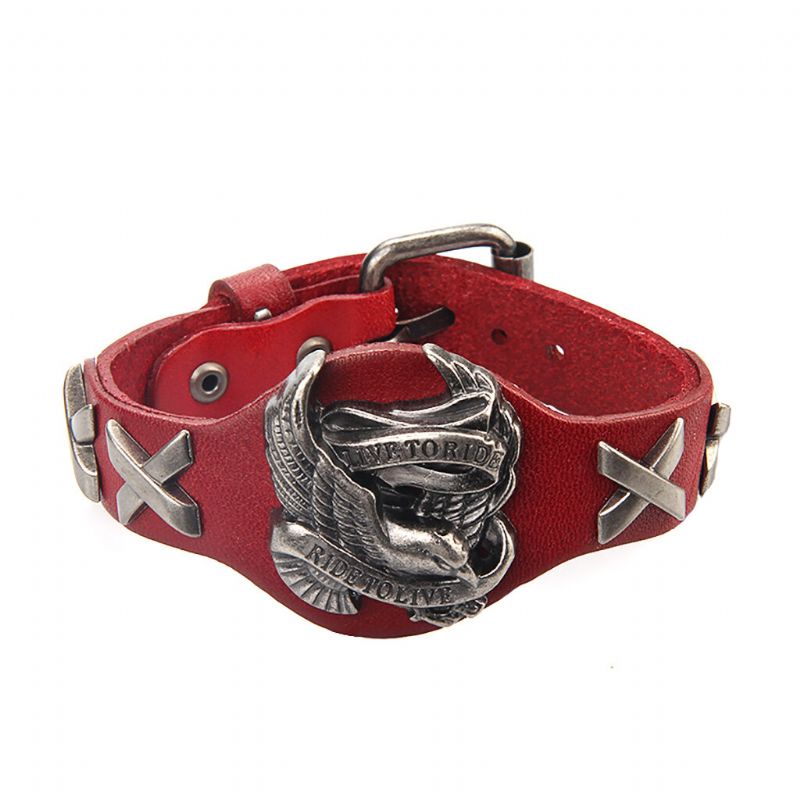 Punk Unisex Eagle Ekte Skinn Wrap Sjarm Armbånd For Menn Kvinner Gave