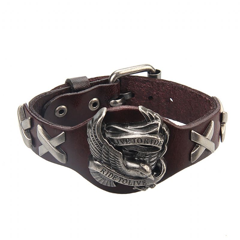 Punk Unisex Eagle Ekte Skinn Wrap Sjarm Armbånd For Menn Kvinner Gave