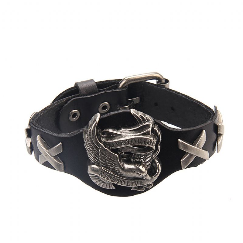 Punk Unisex Eagle Ekte Skinn Wrap Sjarm Armbånd For Menn Kvinner Gave