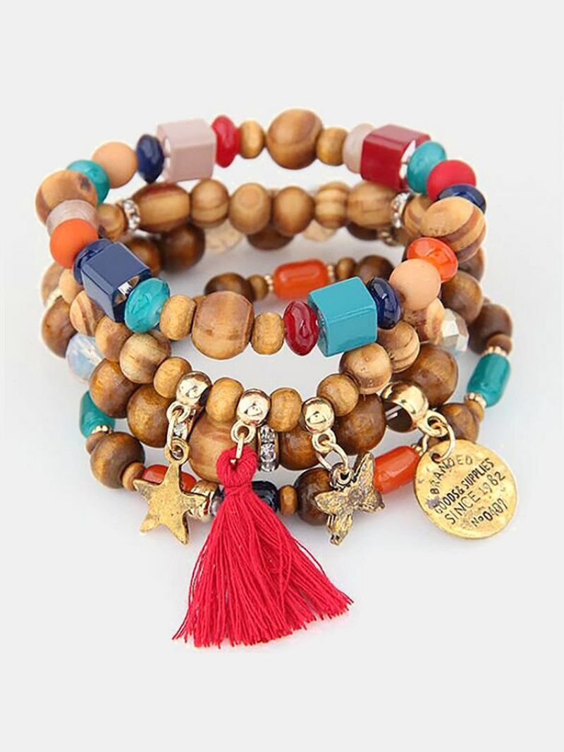 Retro Mix Color Beaded Armbånd Bohemian Butterfly Stars Multi Layer For Damer