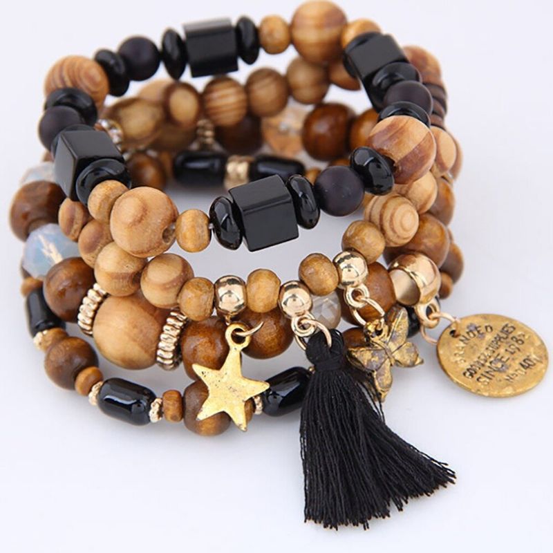 Retro Mix Color Beaded Armbånd Bohemian Butterfly Stars Multi Layer For Damer