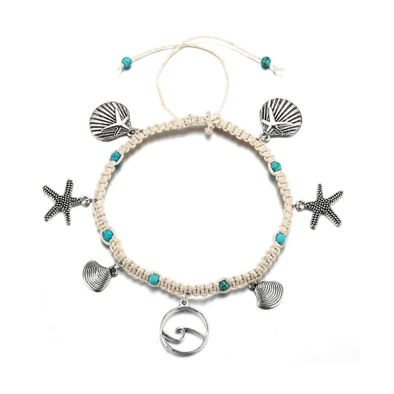 Starfish Beach Kvinners Anklet Shell Sea Wave Weave Anheng Tilbehør For Hender Og Føtter