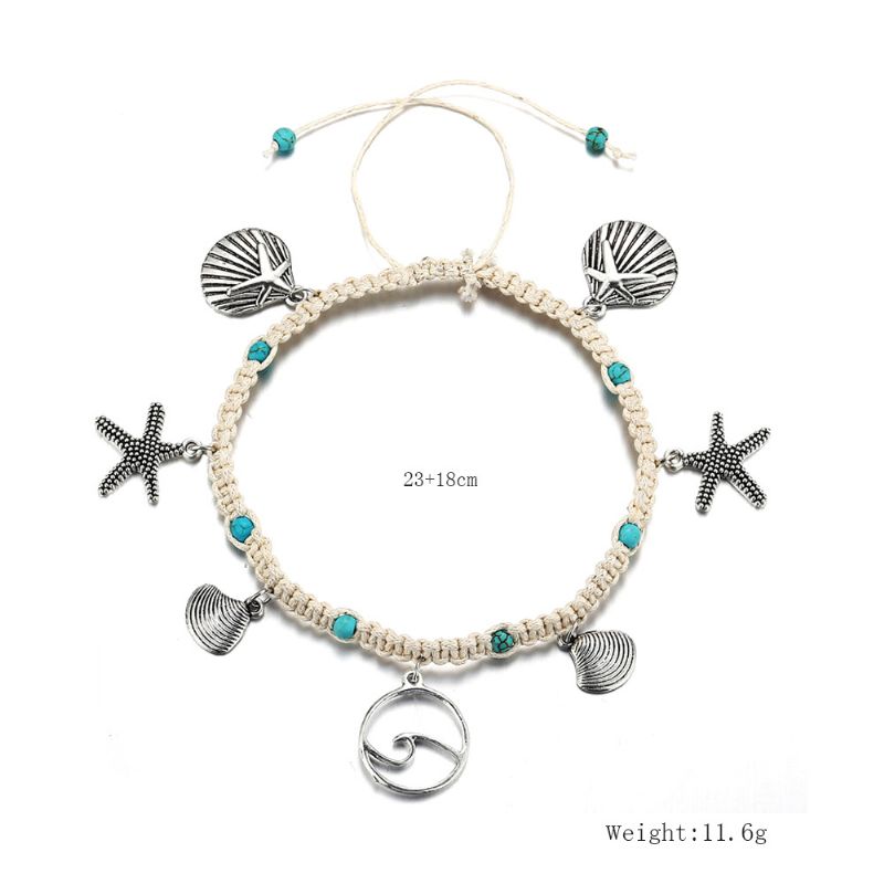 Starfish Beach Kvinners Anklet Shell Sea Wave Weave Anheng Tilbehør For Hender Og Føtter