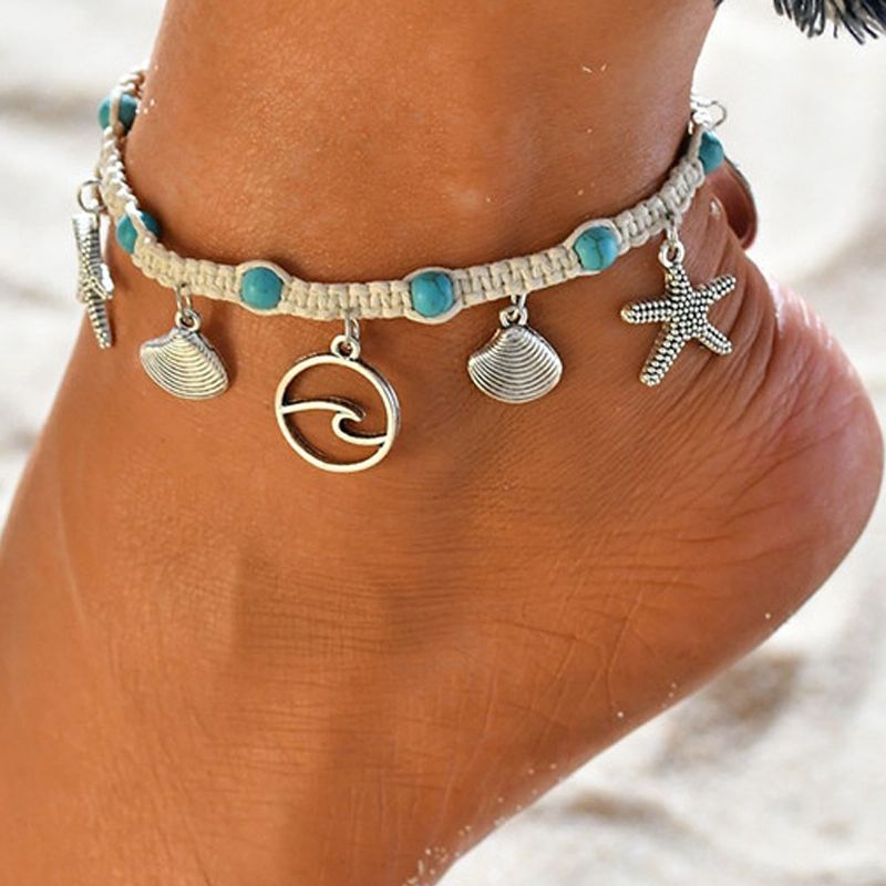 Starfish Beach Kvinners Anklet Shell Sea Wave Weave Anheng Tilbehør For Hender Og Føtter