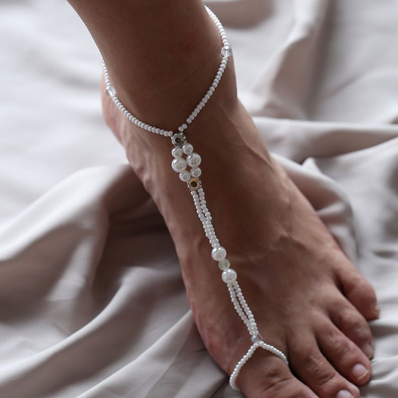 Summer Fresh Pearl Diamond Crystal Beaded Anklet Beach Enkel Sexy Toe Chain