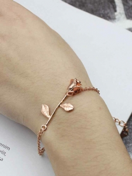 Trendy Rose Gold Sølvbelagt Flower Chain Armbånd Kvinner Beste Gave