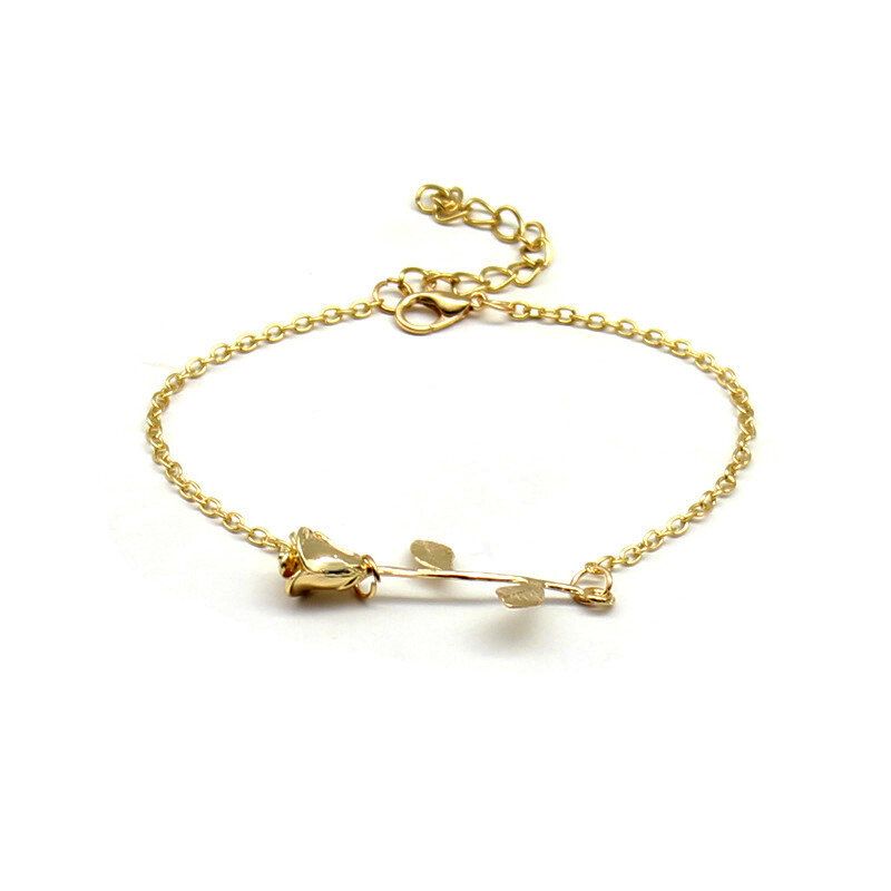 Trendy Rose Gold Sølvbelagt Flower Chain Armbånd Kvinner Beste Gave