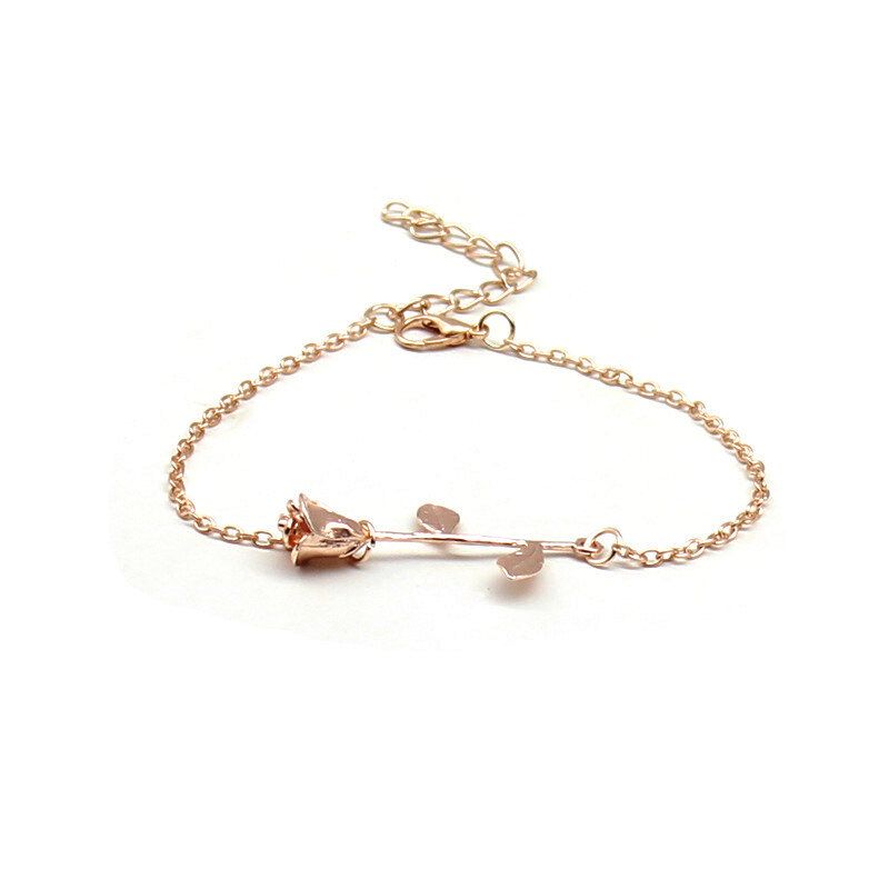 Trendy Rose Gold Sølvbelagt Flower Chain Armbånd Kvinner Beste Gave