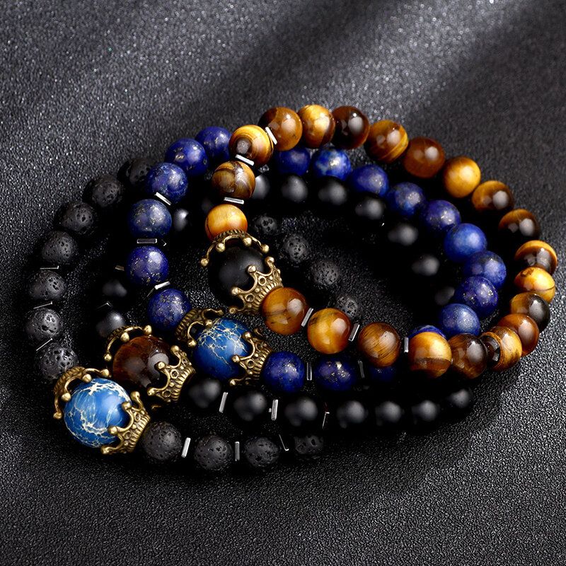 Trendy Vintage Mann Armbånd Naturstein Punk Star Agate Beaded