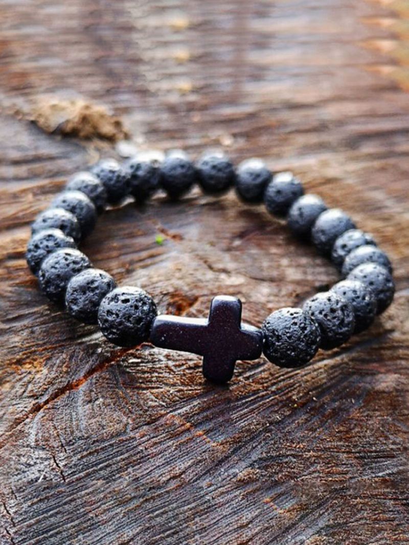 Turkise Cross Beads Armbånd Elastisk Tau Yoga Buddha Naturstein Unisex