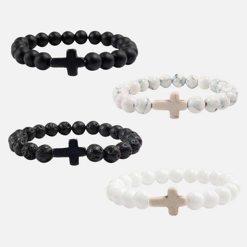 Turkise Cross Beads Armbånd Elastisk Tau Yoga Buddha Naturstein Unisex