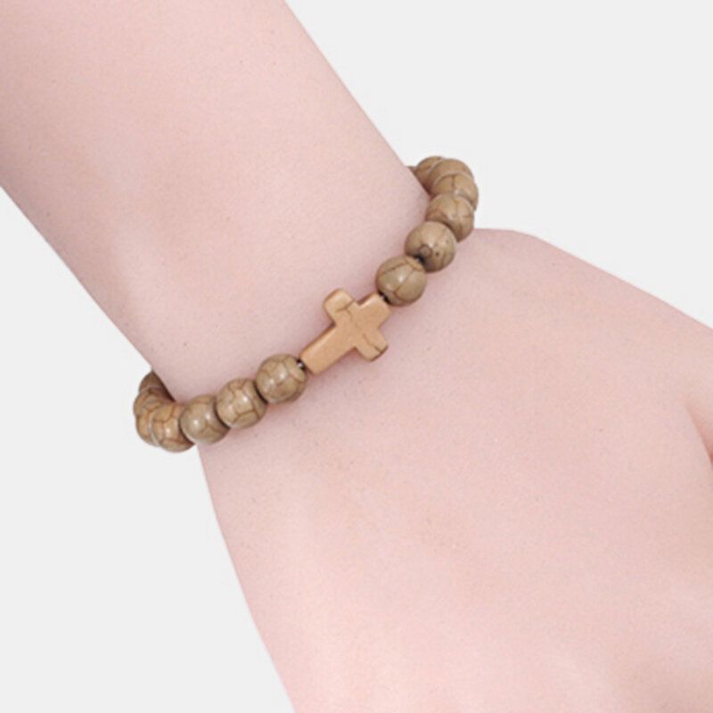 Turkise Cross Beads Armbånd Elastisk Tau Yoga Buddha Naturstein Unisex