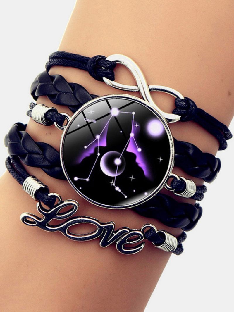 Vintage Twelve Constellation Kvinner Armbånd Love Letter Flerlags