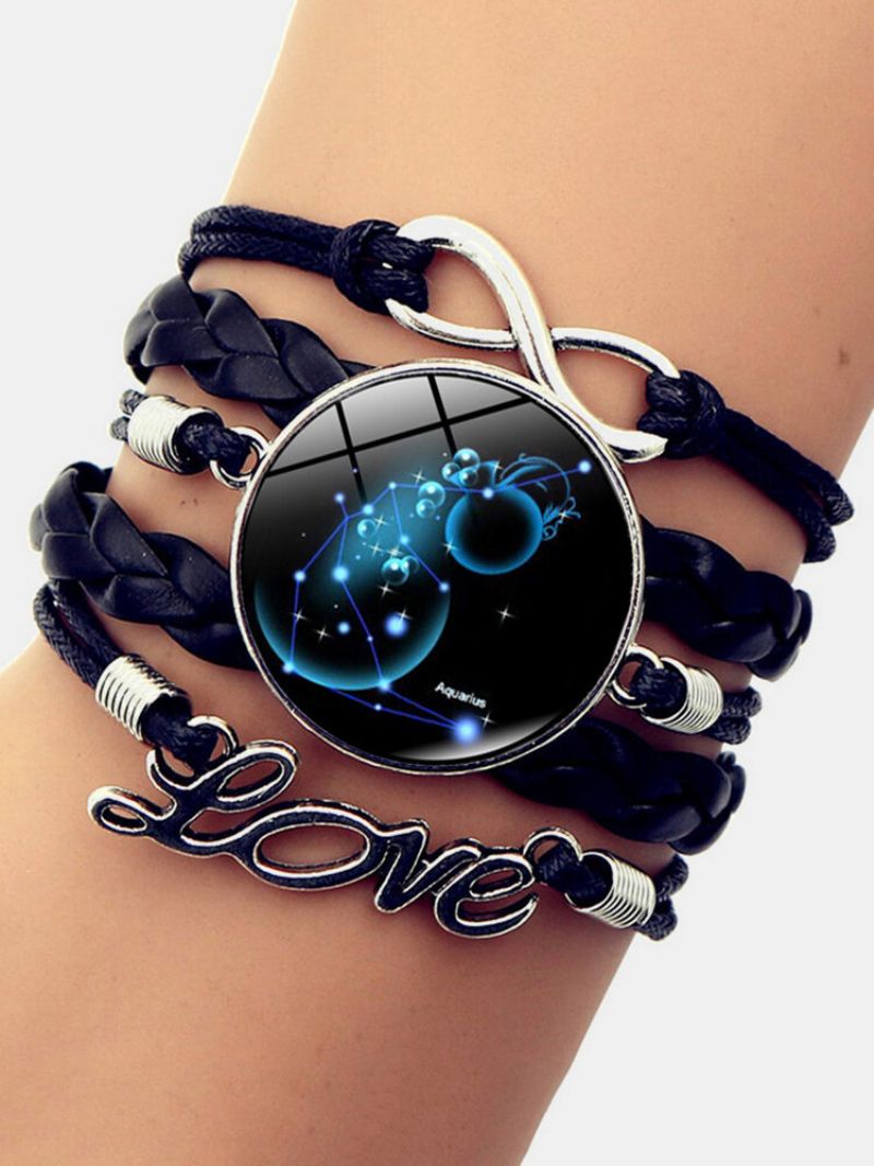 Vintage Twelve Constellation Kvinner Armbånd Love Letter Flerlags