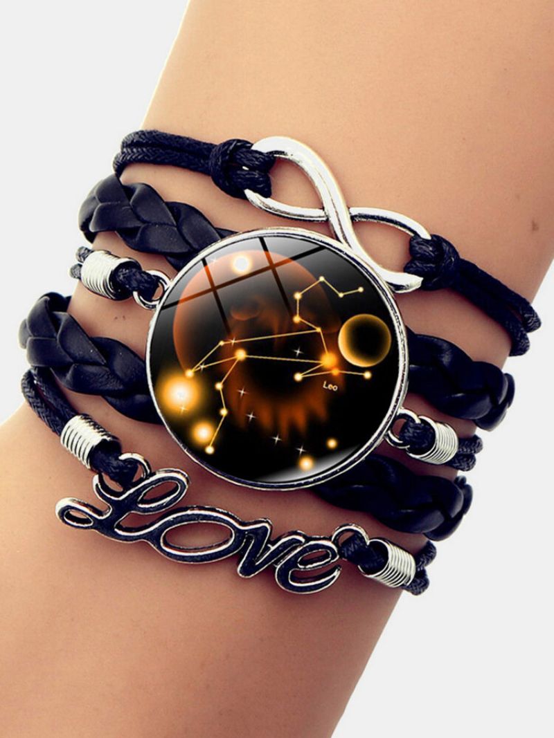 Vintage Twelve Constellation Kvinner Armbånd Love Letter Flerlags