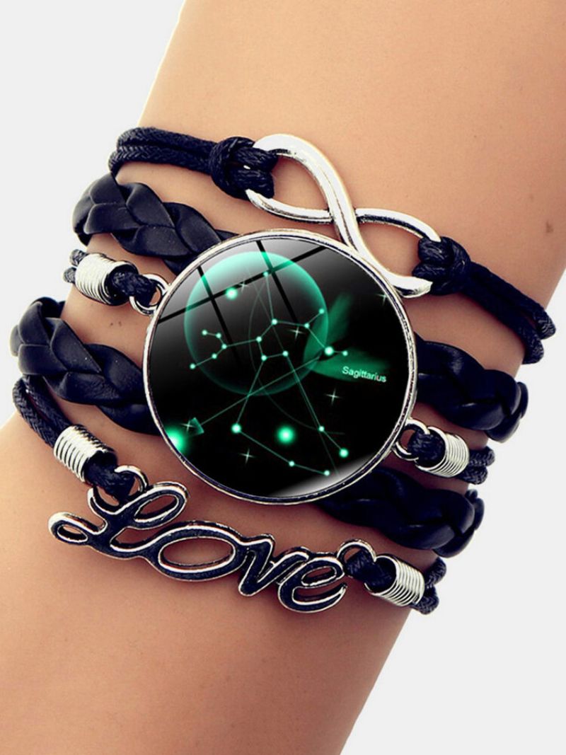 Vintage Twelve Constellation Kvinner Armbånd Love Letter Flerlags