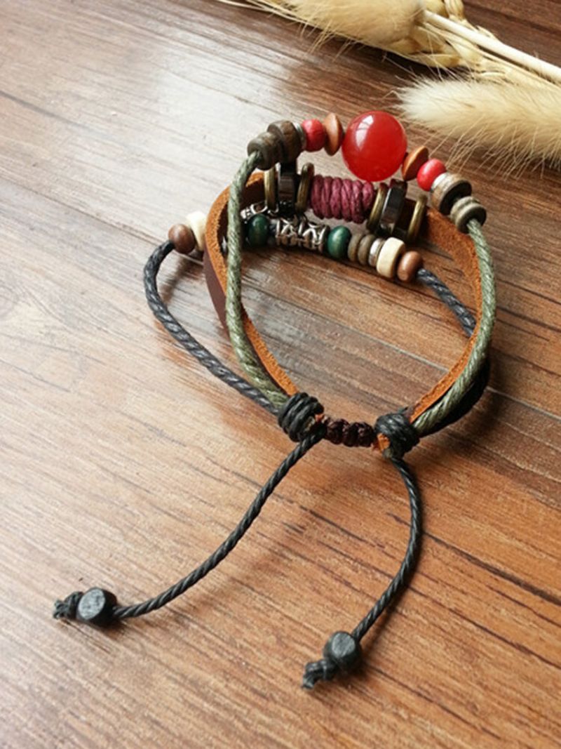 Vintage Wild Multi-layer Cowhide Rope Kvinner Armbånd Star Anheng Lær