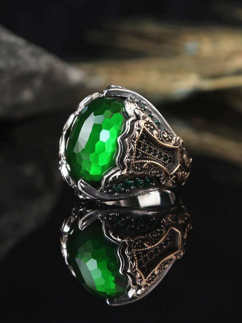 1 Stk Alloy Fashion Vintage Innlagt Grønn Rhinestone Ring