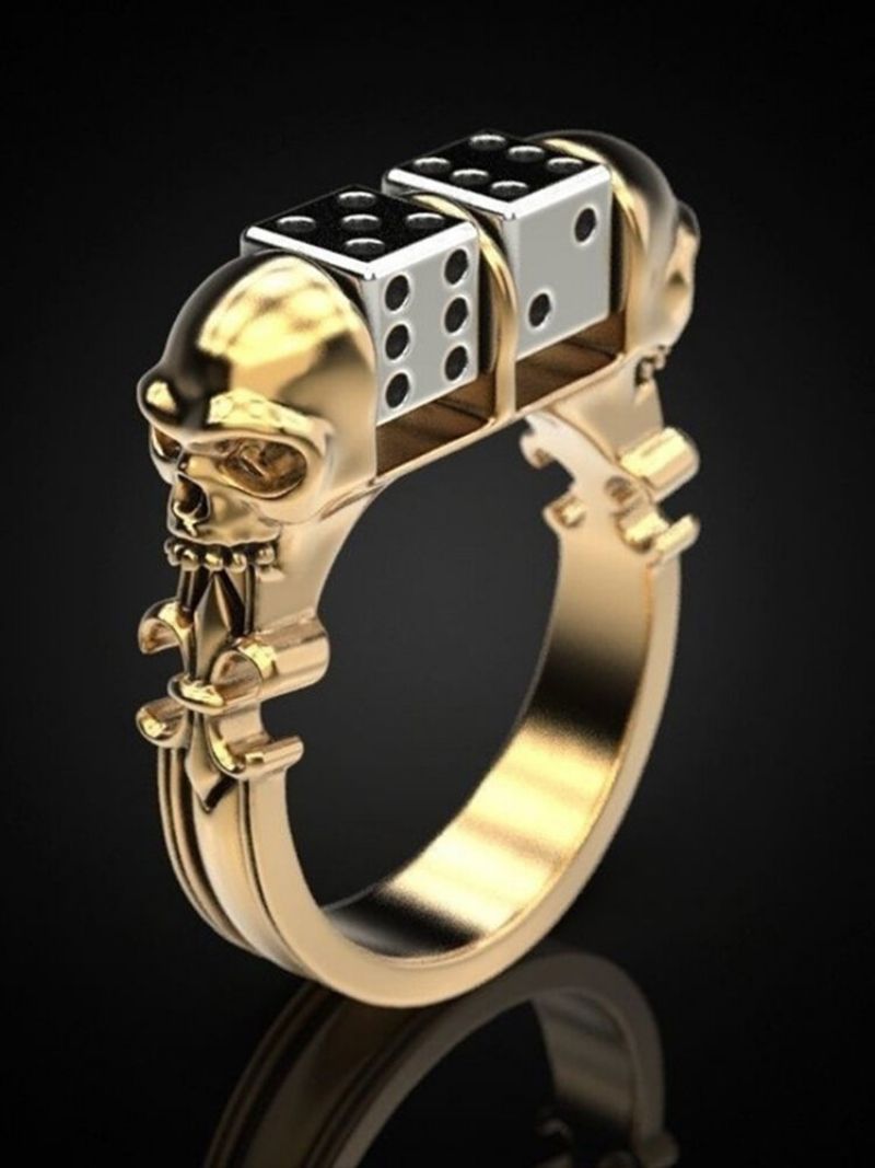 1 Stk Punk Golden Dice Ghost Head Skull Personlighet Innovativ Mote Legering Ring