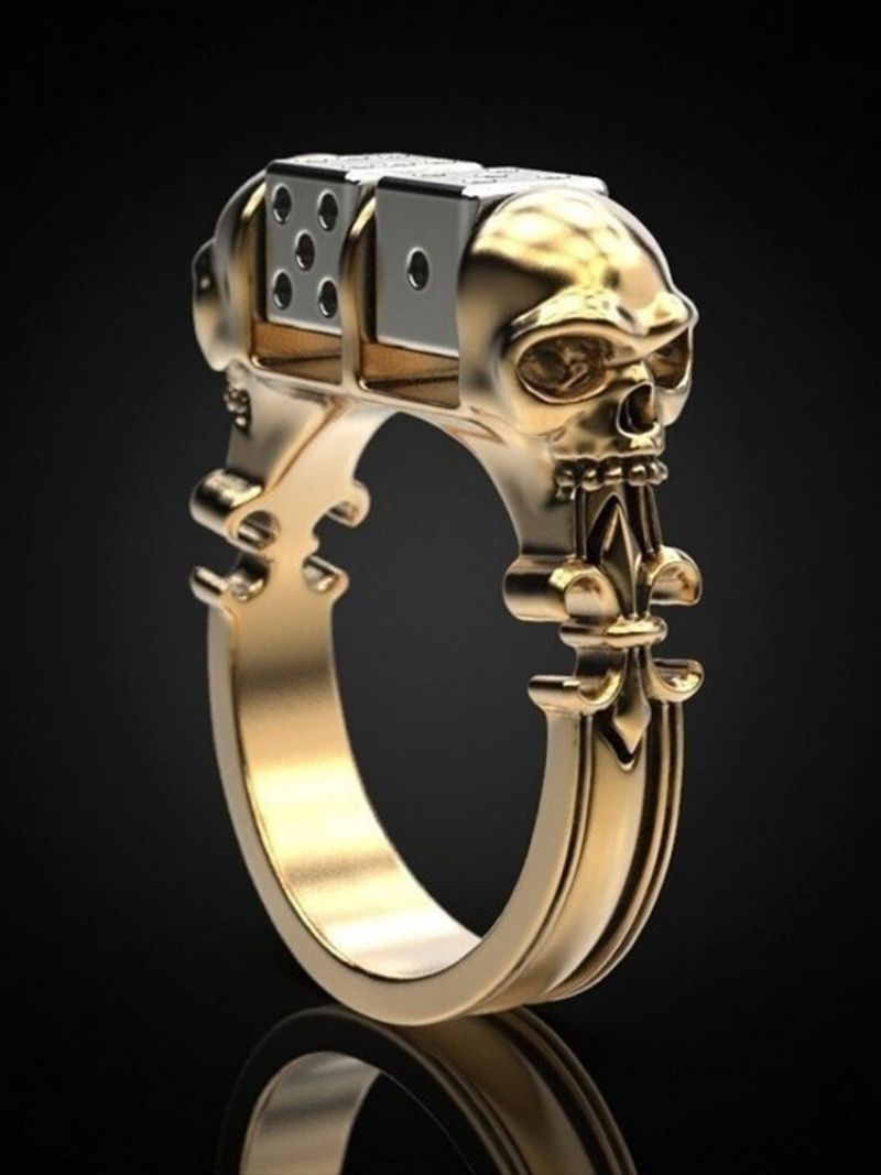 1 Stk Punk Golden Dice Ghost Head Skull Personlighet Innovativ Mote Legering Ring