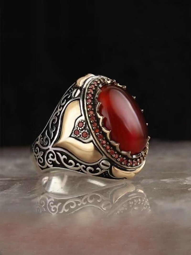 1 Stk Retro Enkel Stil Mote Personlighet Agate Stone Ring