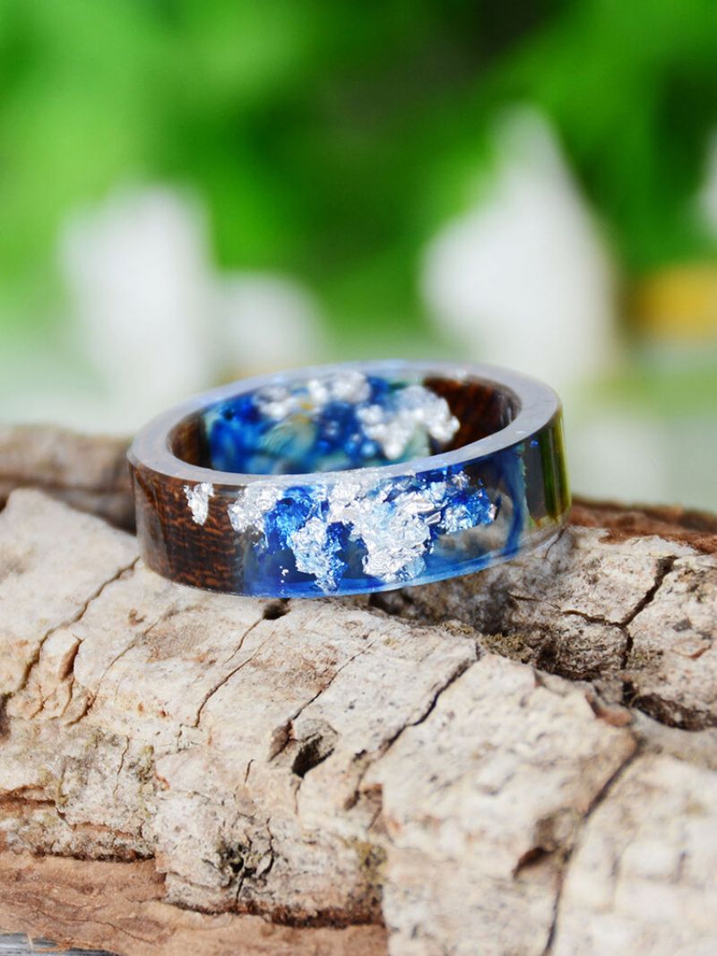 1 Stk Vintage Casual Wood Resin Tørket Flower Menns Ring