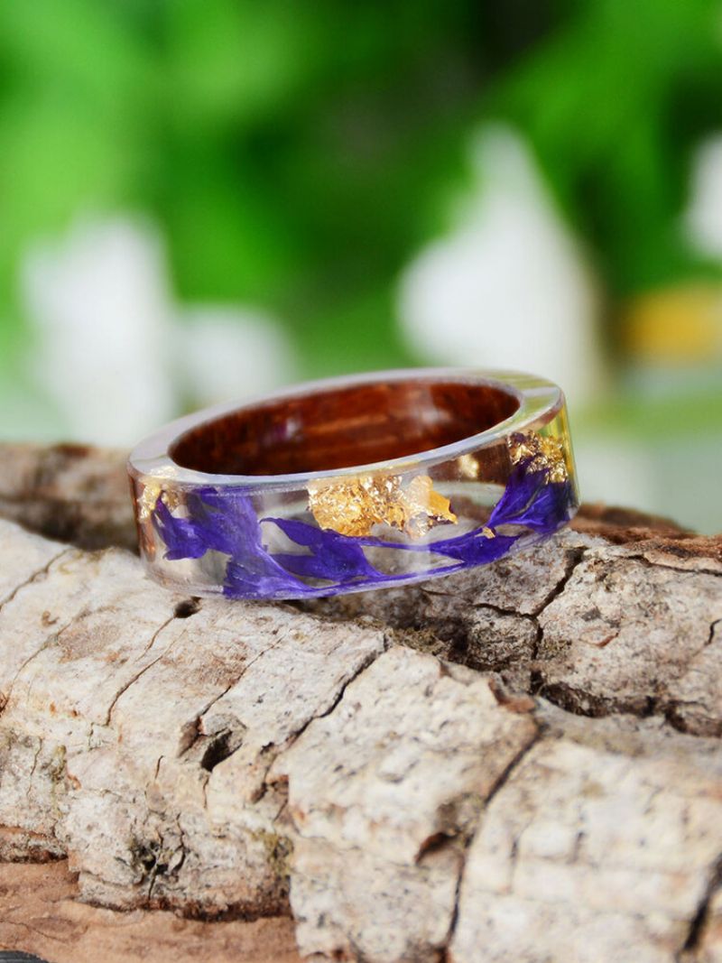 1 Stk Vintage Casual Wood Resin Tørket Flower Menns Ring