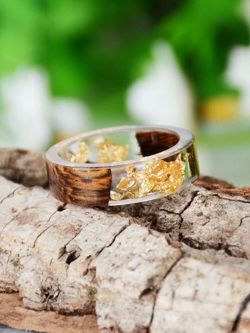 1 Stk Vintage Casual Wood Resin Tørket Flower Menns Ring