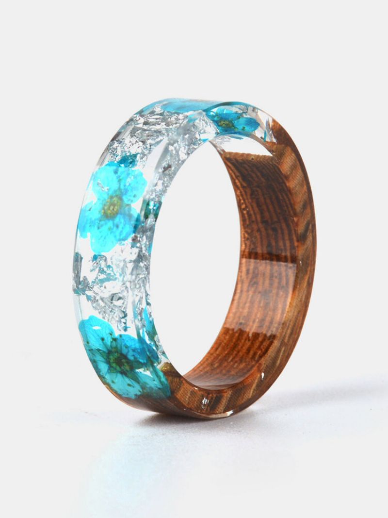 1 Stk Vintage Casual Wood Resin Tørket Flower Menns Ring