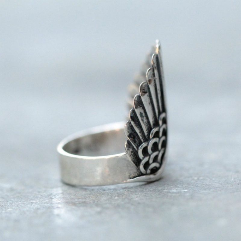 2023 Angel Wing Style Ring Retro Legering Farget Svart Med Åpningsstørrelse