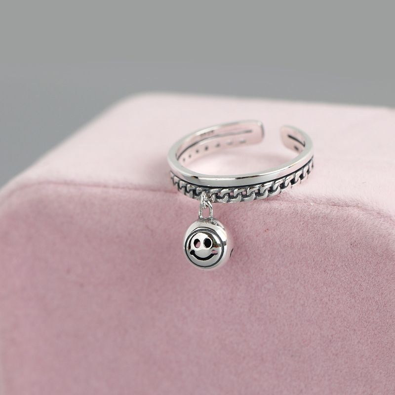 925 Sterling Sølv Happy Face Smiley Ring Justerbar