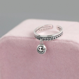 925 Sterling Sølv Happy Face Smiley Ring Justerbar