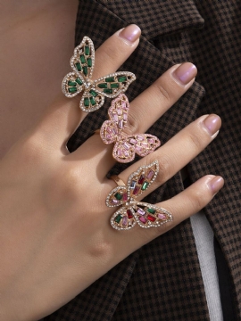 Alloy Diamond 3d Butterfly-form Ring For Kvinner