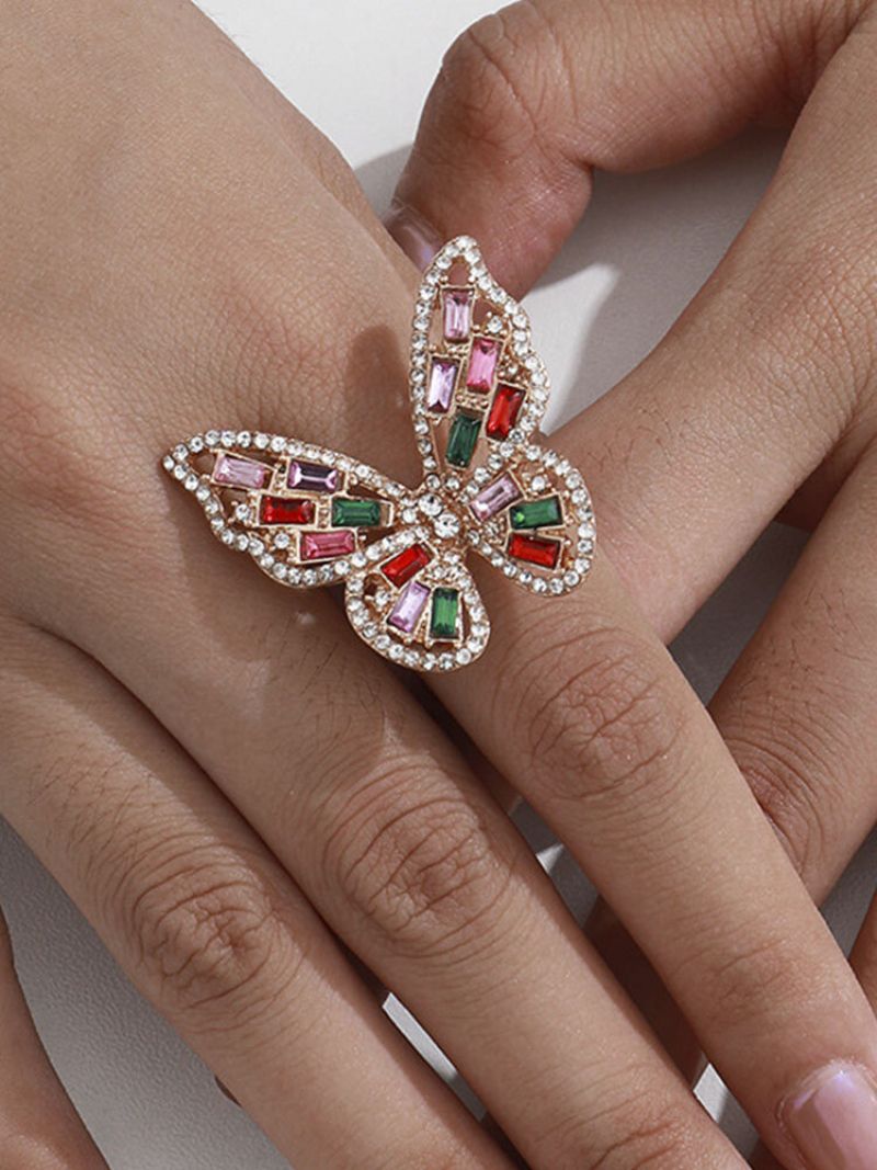 Alloy Diamond 3d Butterfly-form Ring For Kvinner