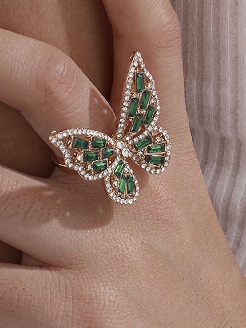 Alloy Diamond 3d Butterfly-form Ring For Kvinner