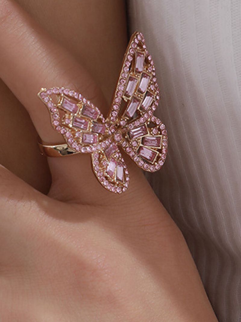 Alloy Diamond 3d Butterfly-form Ring For Kvinner