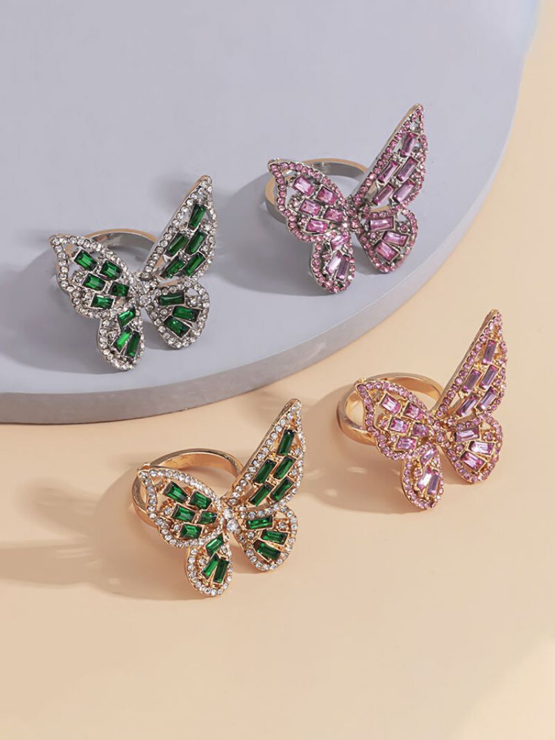 Alloy Diamond 3d Butterfly-form Ring For Kvinner