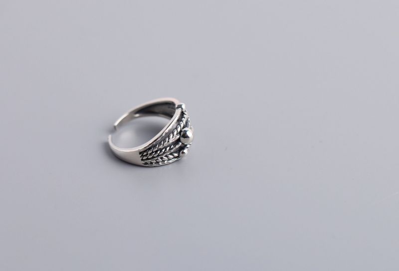 Antikk 925 Sterling Sølv Twisted Wire Stack Ring Justerbar