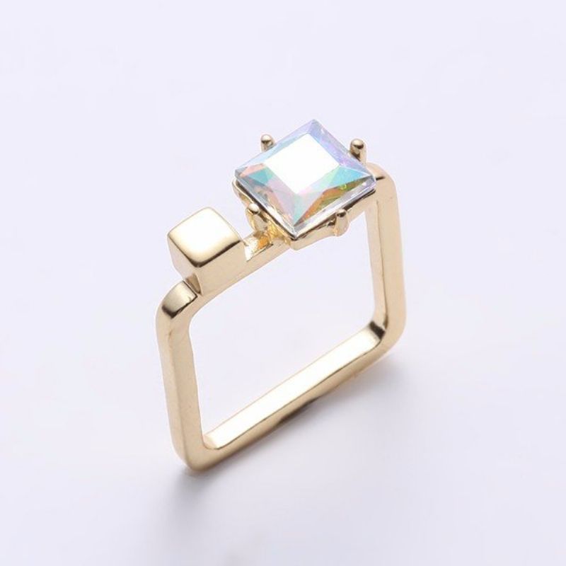 Balanserende Stil Bohemian Ring Alloy Square Rainbow Rhinestone