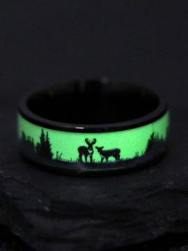 Christmas Trendy Elgskogsmønster Lysende Titanstål Unisex-ring