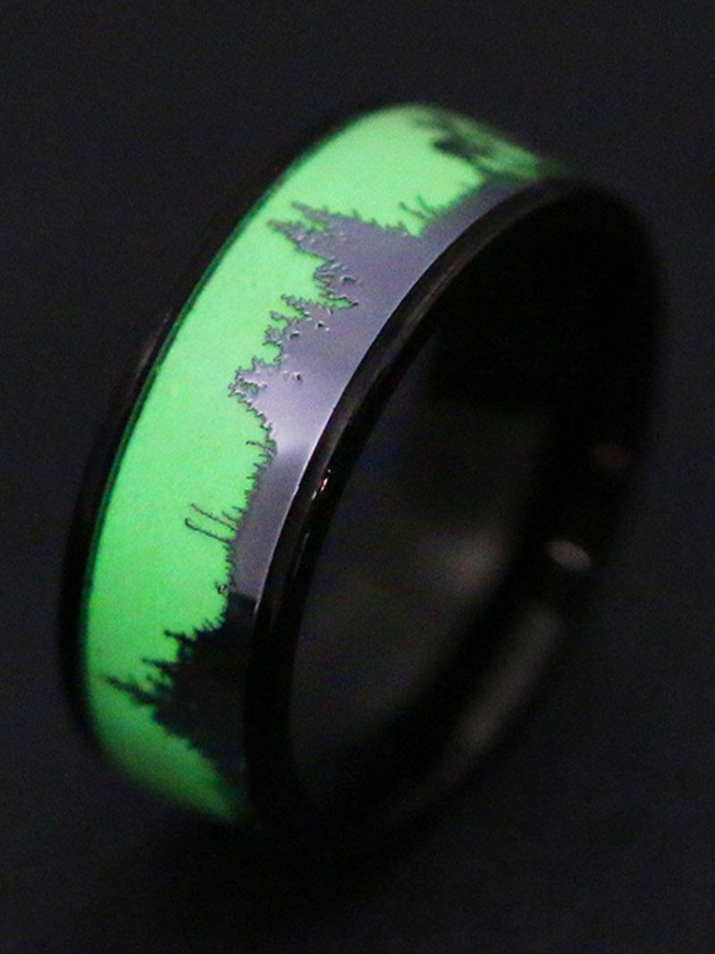 Christmas Trendy Elgskogsmønster Lysende Titanstål Unisex-ring