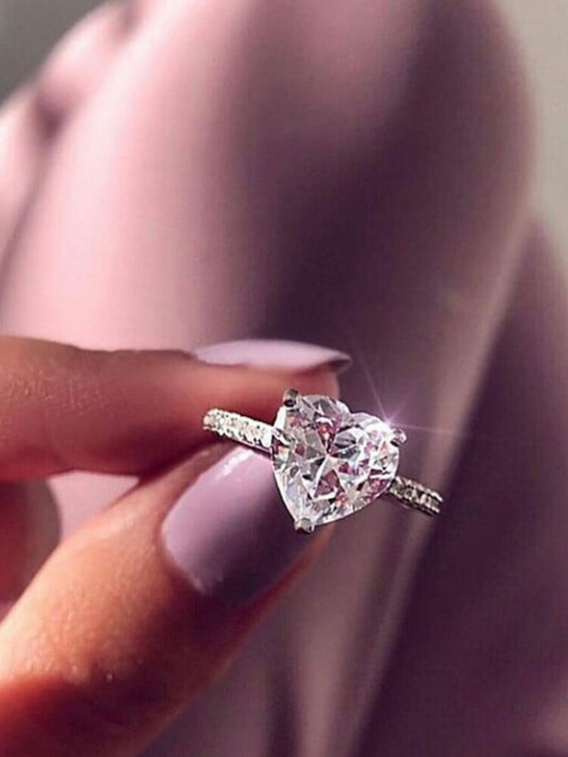 Elegant Zircon Hjerteformet Rhinestone Ring Forlovelsesfest Smykker